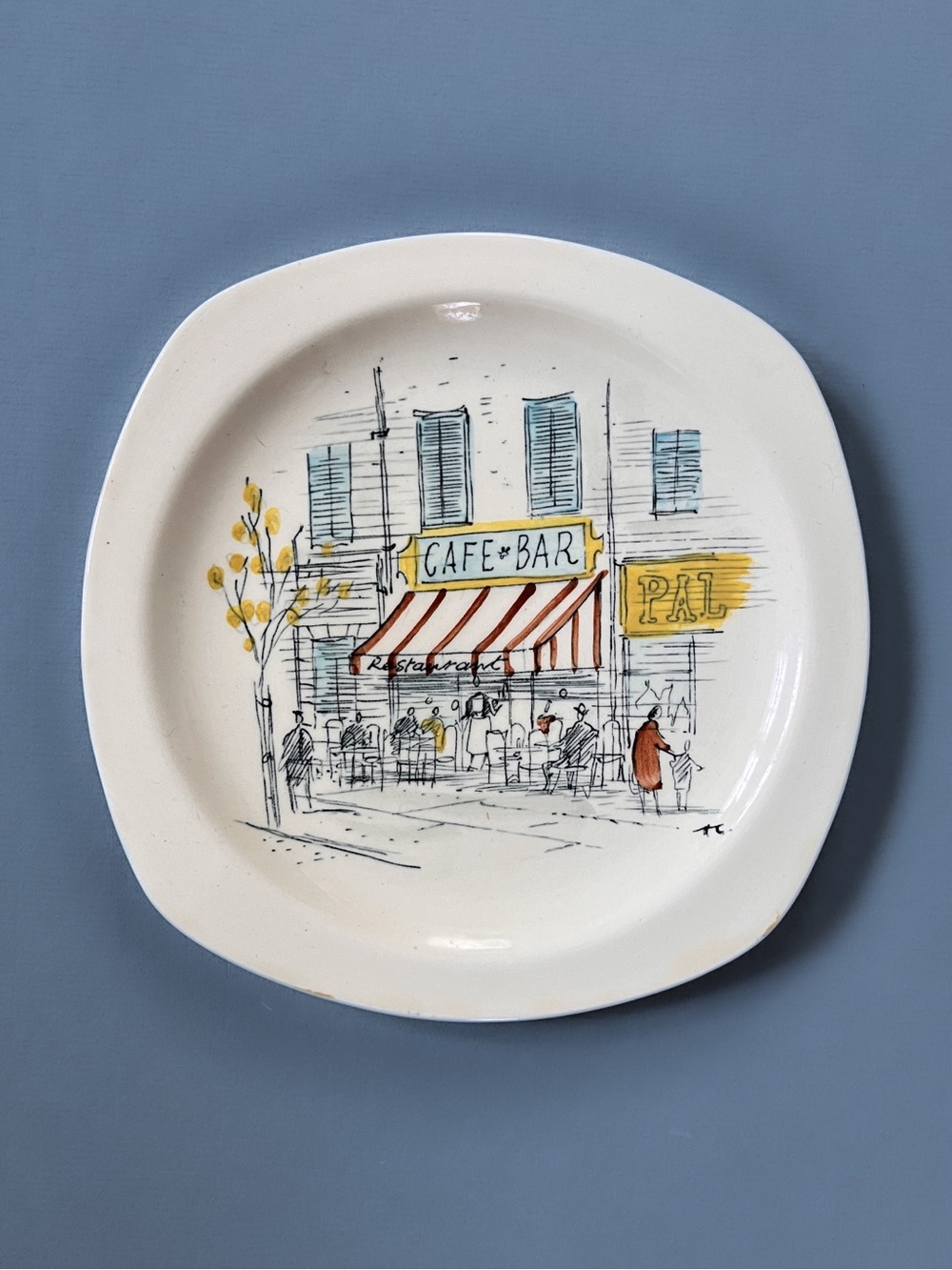 Vintage Midwinter Cafe Scene Dish Plate by Hugh Casson Staffordshire Wall Decor